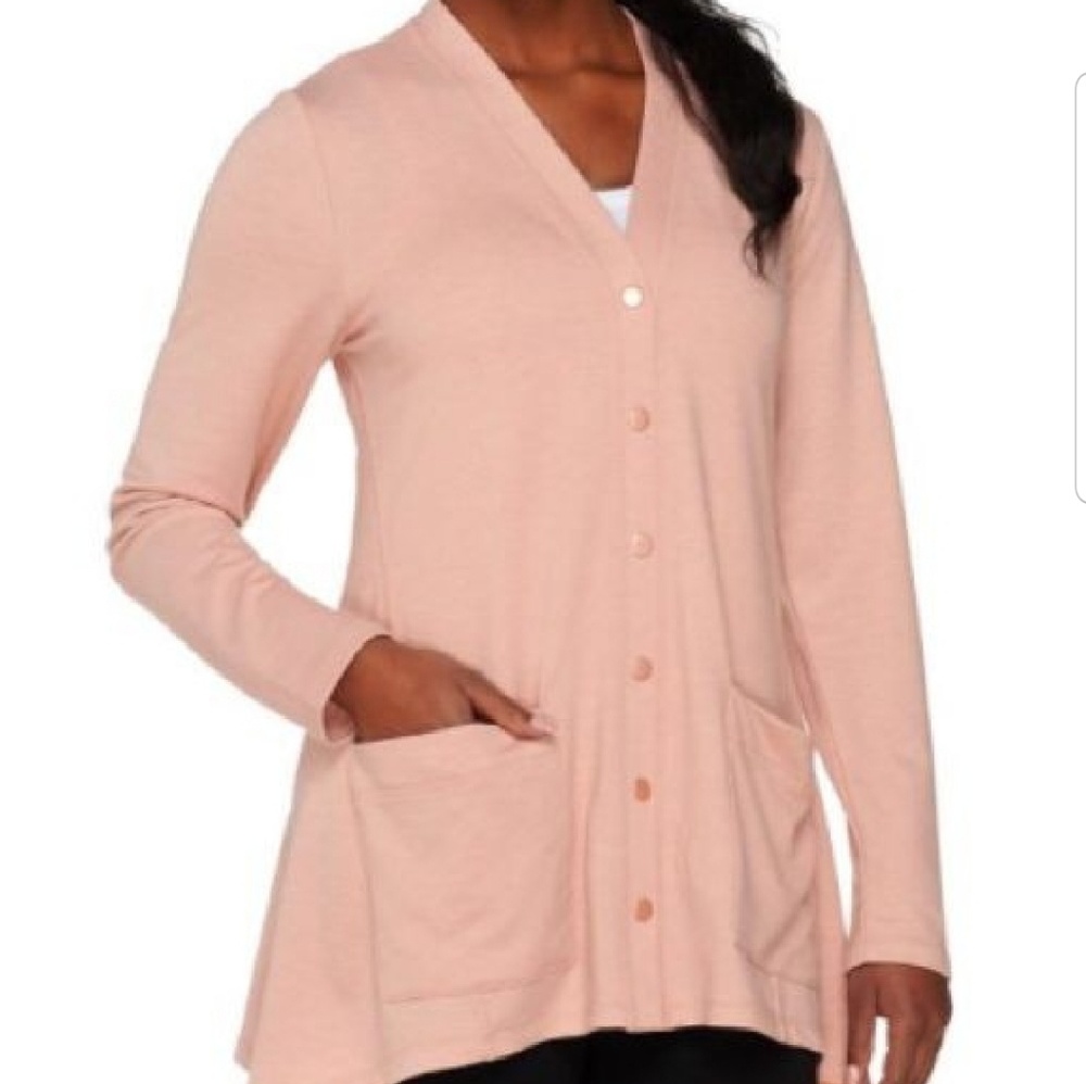 NWT LOGO Lounge French Terry Cardigan in Blush